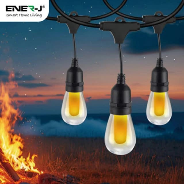 Ener-J 15M LED Bulb String Light Kit With 15 Pcs Flame Effect Bulbs & UK Plug, 1800K, Ip65 (2Pcs Extra Spare Bulbs Included)