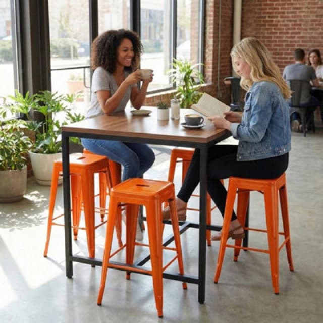 FWStyle Bistro Set Of 4 24" Assembled Orange Gloss Steel Bar Stools Orange Unisex