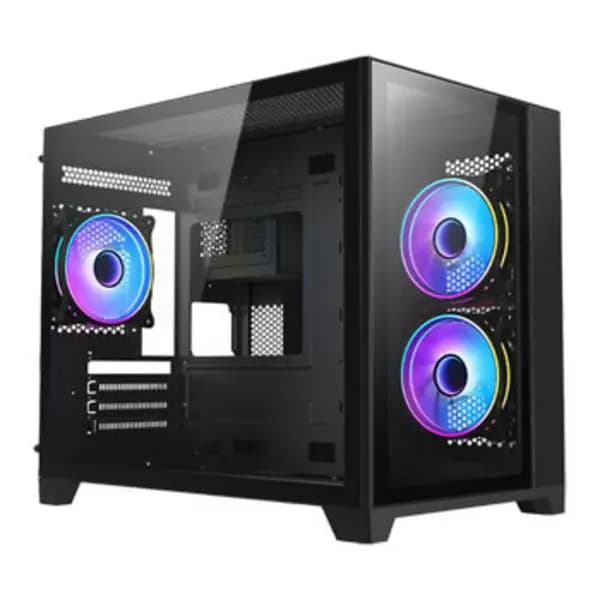 Vida Akira Black ARGB Gaming Case w/ Glass Front & Side Micro ATX 3x ARGB Fans 6-Port PWM ARGB Fan Hub