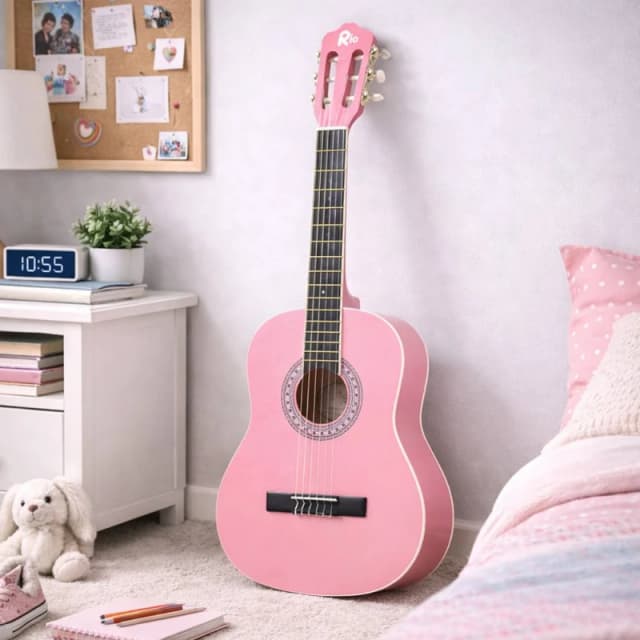 RayGar Rio 3/4 Size 36" Acoustic Guitar & Accessory Package for Beginners in Pink Size: 1 Pack Pink Unisex 1 Pack