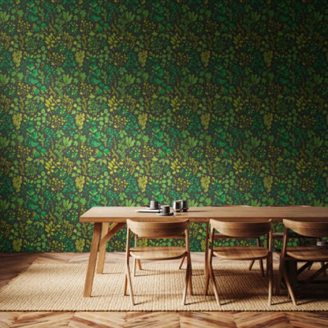 Hoopla Walls Botanical Leaves - Charcoal & Emerald 10M Wallpaper