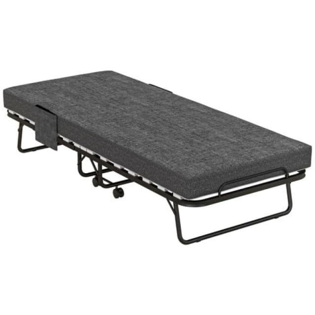HOMCOM Folding Bed with Mattress Foldable Guest Bed on Wheels w/ Cover Dark Grey 831-754V70CG