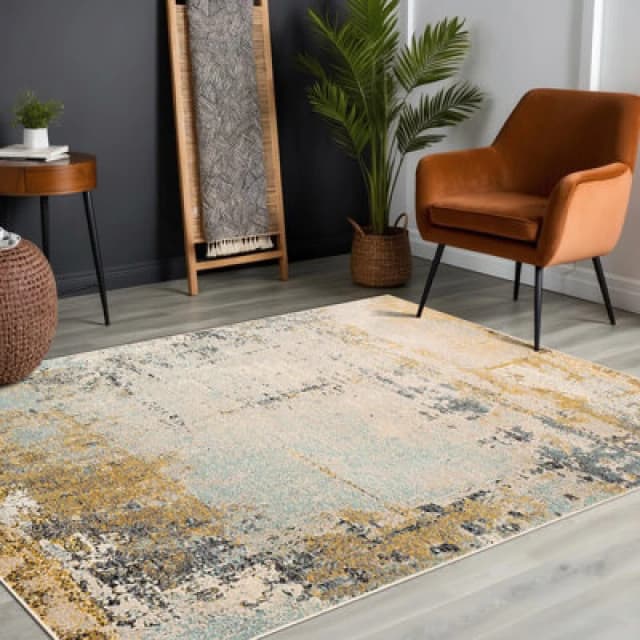 Livabliss Abstract Modern Marble Mustard Bellatrix Area Rug 160 X 220 Cm - Easy Care, Non Shedding, Ideal For Living Room & Bedroom
