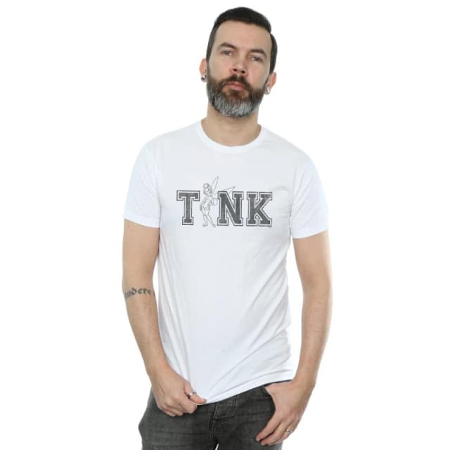 Disney Men Tinker Bell Collegiate Tink T-Shirt in White Size: Small White S Male 5059114944347