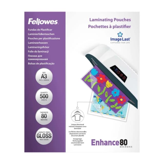 Fellowes Fellowes Laminating Pouches 160 Micron Total Thickness Gloss A3 (Pack of 500) 100144239 100144239
