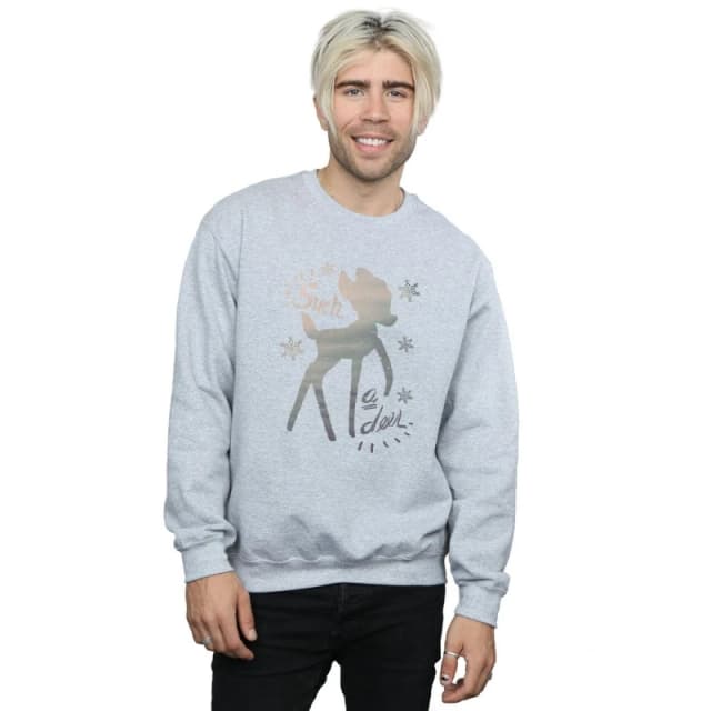 Disney Men Bambi Winter Deer Sweatshirt in Grey Size: Small Grey S Male 5057736140123