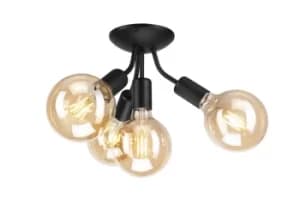 Viggo Multi Arm Semi Flush Ceiling Light Black, 4x E27