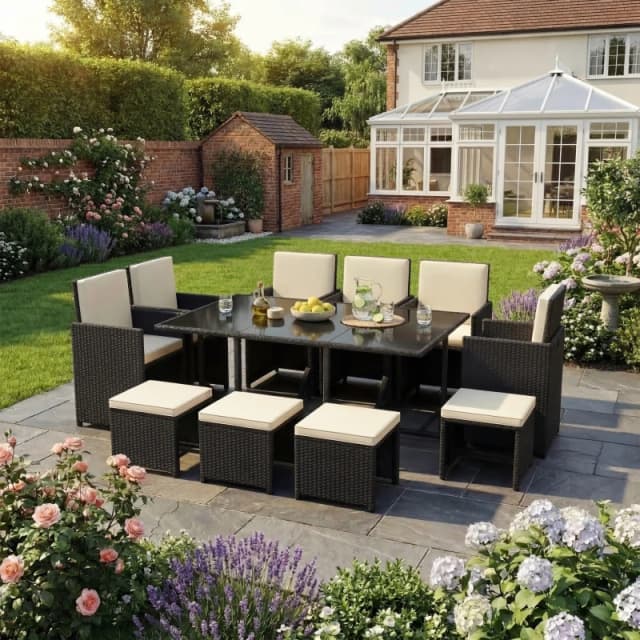 Lassic Garden Vida Cuba 10 Seater Rattan Set UKFR Black unisex 10 Seater