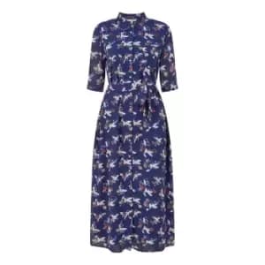 Yumi Navy Crane Print Midi Shirt Dress - Blue