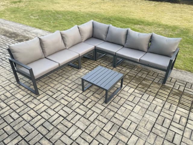 Fimous Outdoor Garden Furniture Patio Lounge Corner Sofa Aluminium Set with Square Coffee Table Dark Grey Dark Grey Unisex