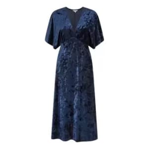 Yumi Navy Velvet Kimono Midi Dress - Blue