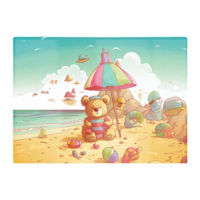 Warren Reed Designer Teddy Bead On A Beach Holiday Glass Chopping Board