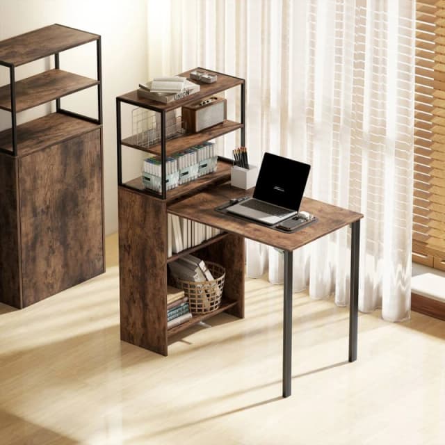 HOMCOM Foldable Computer Desk, Office Desk for Small Spaces, Rustic Brown Brown Unisex