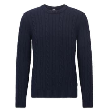 Hugo Boss Namazio Cable Knitted Jumper Navy Size XL Men