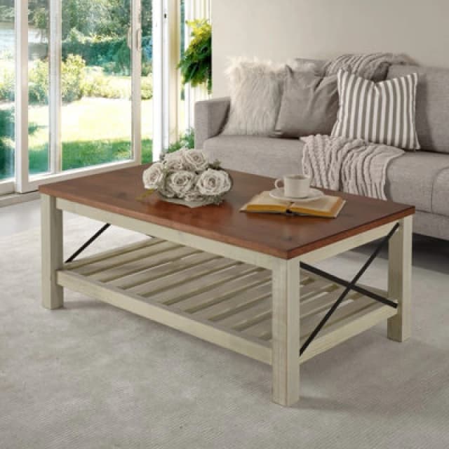 Mercers Furniture Cottage White/cream Painted Pine Coffee Table Wooden With Storage Shelf 46H X 107W X 61D Cm