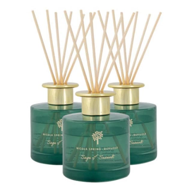 Nicola Spring Reed Diffusers - 200ml - Sage & Seasalt - Pack Of 3 - Herbal Spa Fragrance With 8 Reeds Each Long Lasting