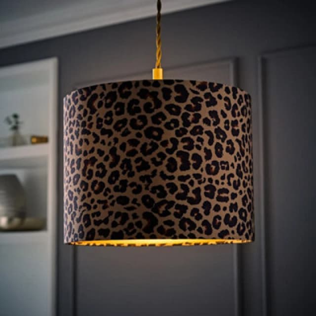 ValueLights ValueLights Oasis Leopard Print with Metallic Gold Inner Drum Lamp Shade and Bulb Multi One Size Unisex 5059406065729
