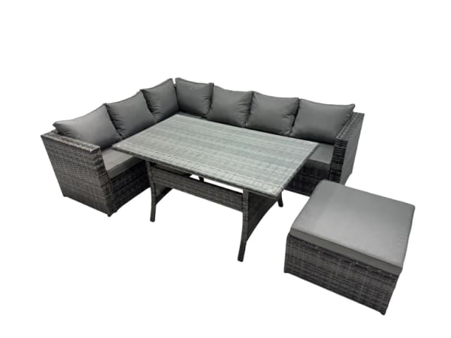 Fimous Outdoor PE Rattan Sofa Set with with Big Stool in Dark Grey Dark Grey Unisex