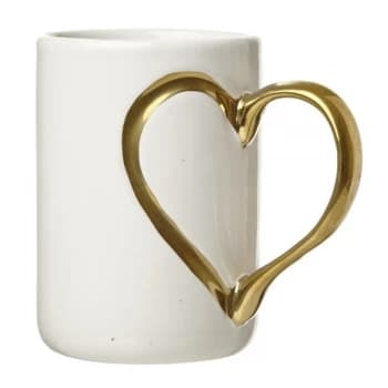 White Mug With Gold Heart Handle By Heaven Sends