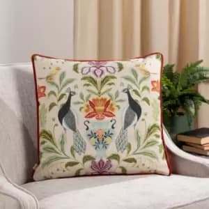 Chatsworth Peacock Piped Cushion Natural, Natural / 43 x 43cm / Polyester Filled