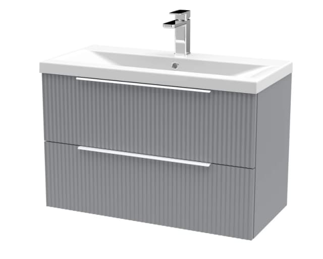Balterley Fluted Wall Hung 2 Drawer Vanity Basin Unit & Basin 800mm - Satin Grey Grey Unisex