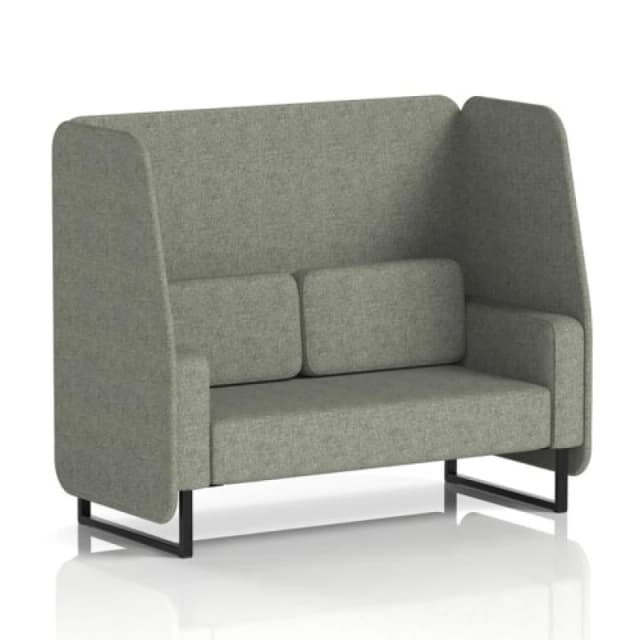 Brixworth 2 Seater Open Office Booth with Black Legs in Rivet Fabric - Vitreous Panels and Sofa