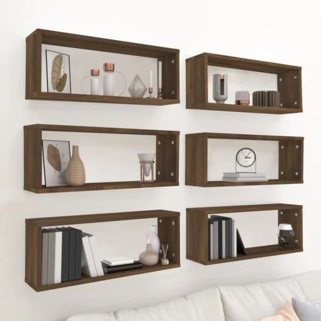 VIDAXL Wall Cube Shelves 6 pcs Brown Oak 60x15x23cm Engineered Wood Vidaxl 8720286956120
