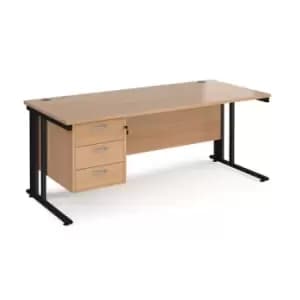 Office Desk Rectangular Desk 1800mm With Pedestal Beech Top With Black Frame 800mm Depth Maestro 25 MCM18P3KB