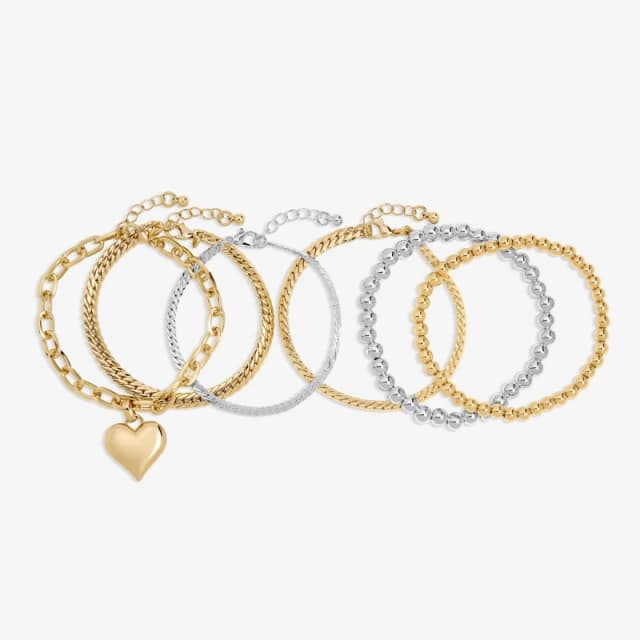 Mood Two Tone Heart Bracelet - Pack of 4 Chain Bracelets One Size Gold 40456110000