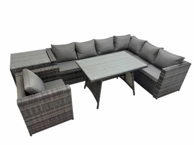 Fimous Patio Furniture Sets with Dining Table Chair Side Table in Dark Grey Dark Grey Unisex
