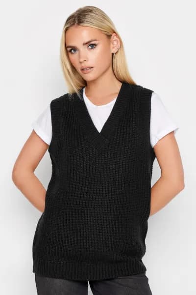 PixieGirl Petite Blk Chunky Knitted Vest, Black, Size 6-8, Women