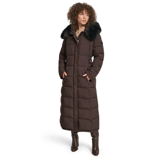 DKNY Womens Longline Long Puffer Jacket Bitter female 8 (XS)