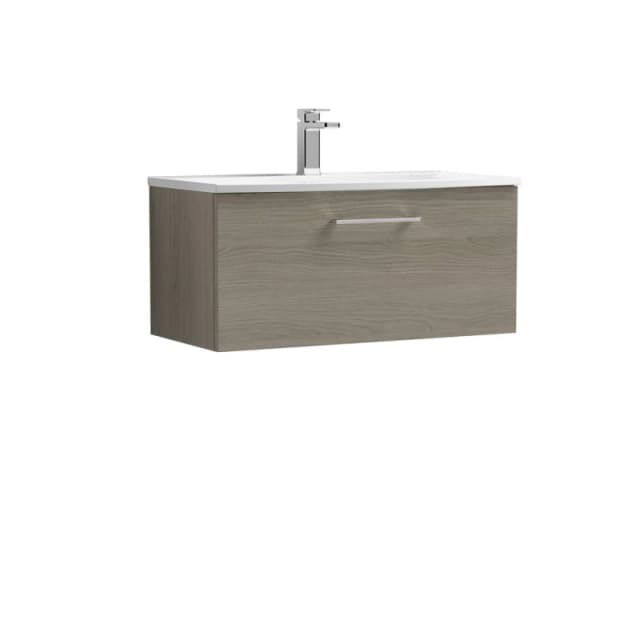 Balterley Modern Bathroom Wall Hung 1-Drawer Vanity Basin, Solace Oak, 800mm in Brown Brown Unisex