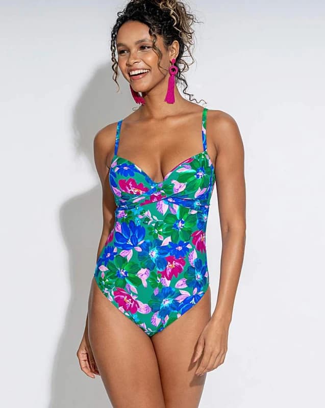 Pour Moi? Free Spirit Underwired Swimsuit Green Floral - Pour Moi? - Size: 38C Green Floral Female 38C XY82122