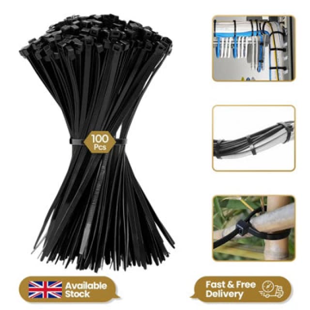 Shatchi 300 Pcs 300mm X 4.8mm Strong Black Nylon Plastic Cable Ties Zip Tie Wraps Organizer