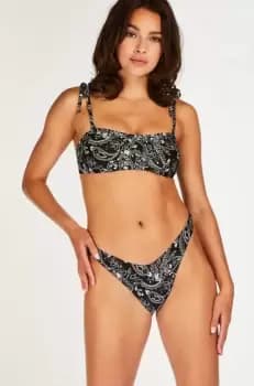 Hunkemoller Paisley high-cut brazilian bikini bottoms Black
