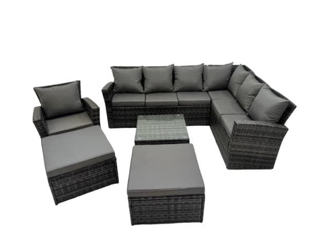 Fimous 9 Seater Garden Sofa Coffee Table Sets with Chair 2 Big Footstools in Dark Grey Dark Grey Unisex