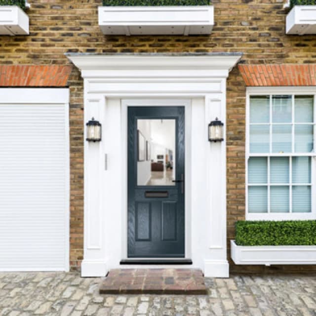 Lacerta Composite Door Lytham 7016 Grey 920mm X 2090mm Open In Left Hand Clear Glass 10 Year Guarantee - Free Delivery & Smart Lock