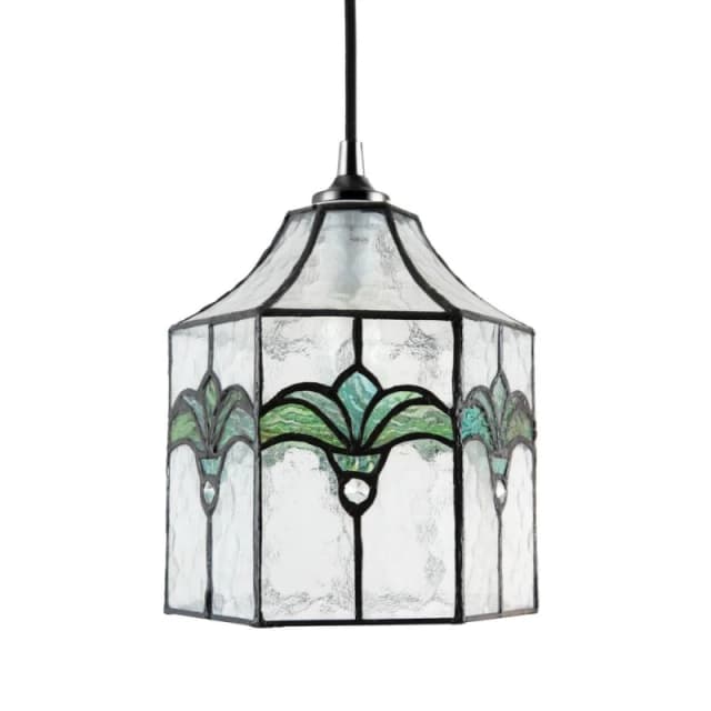 Happy Homewares Classic Lantern Tiffany Pendant Shade with Clear Water Glass & Emerald Green Green Unisex