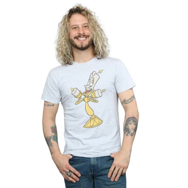 Disney Men Beauty And The Beast Lumiere Distressed T-Shirt in Grey Size: Small Grey S Male 5059114936991