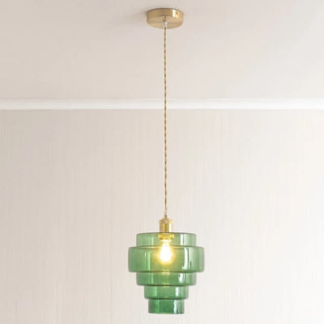 ValueLights ValueLights Lane Glass 5 Tier Shade Brushed Gold Ceiling Pendant Light and Bulb in Bright Green Bright Green One Size Unisex 5059406063879