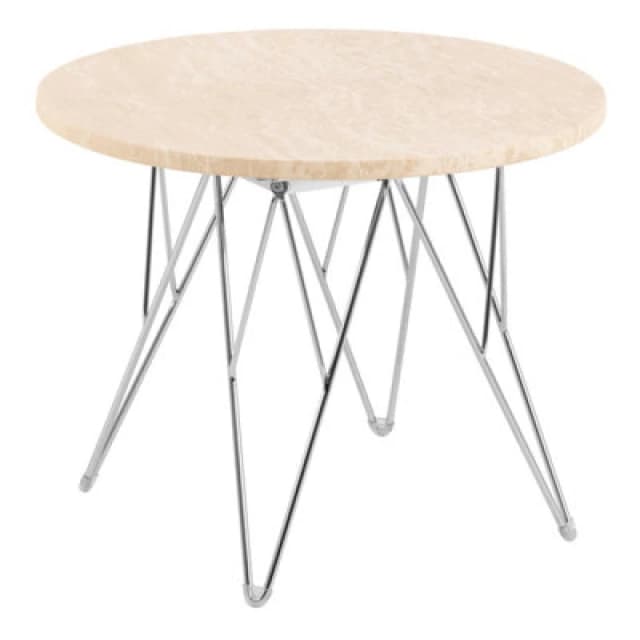 Furniture To Go Prunus Round Side Table In Matt Beige And Chrome Steel Base 55X41.4Cm