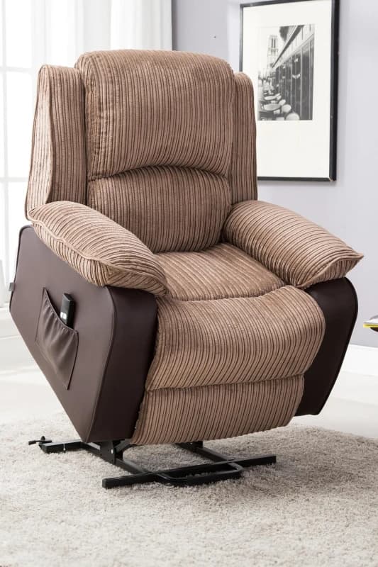 Postana Electric Rise Recliner Jumbo Cord - Brown Leather, Brown 5.05574E+12