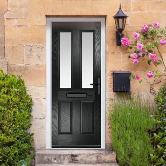 Lacerta Composite Door Carnoustie Black 920mm X 2090mm Open In Left Hand Obs Glass 10 Year Guarantee - Free Delivery & Smart Lock