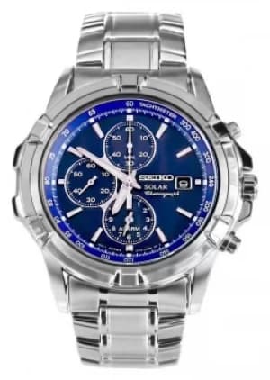 Seiko Mens Stainless Steel Blue Dial Solar Power Watch