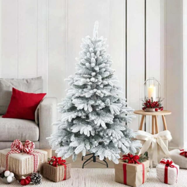 vidaXL Artificial Hinged Christmas Tree Snow Flocked White 150cm, White 42019317
