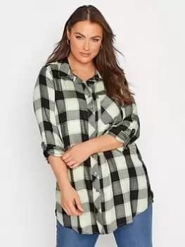 Yours Check Boyfriend Shirt. Sa - Green, Size 18, Women