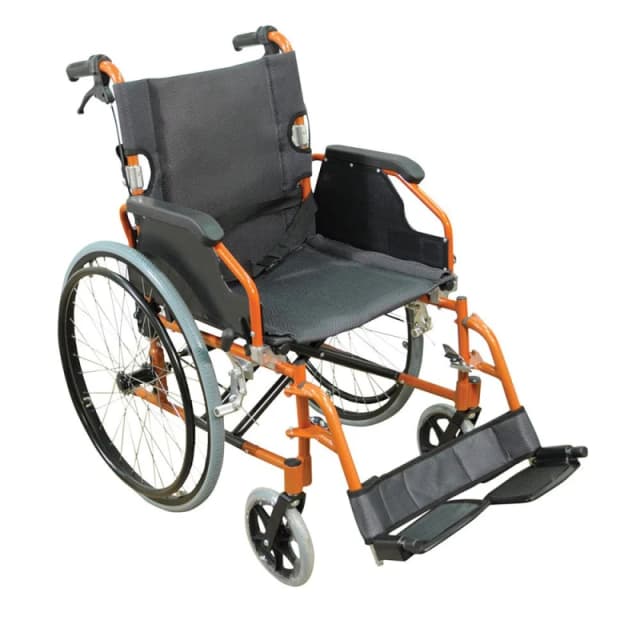 Loops Deluxe Self Propelled Aluminium Wheelchair - Compact Foldable Design - Orange Orange