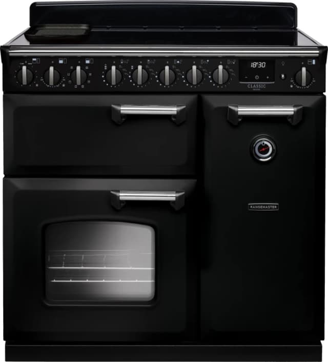 Rangemaster CLDL90EIPGBL/CM1 Classic Deluxe 90cm Induction Range Cooker Chrome Trim 14587 - BLACK CLDL90EIPGBL/CM1