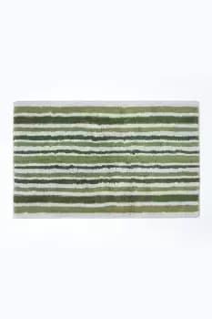 Green Stripe Cotton Bath Mat